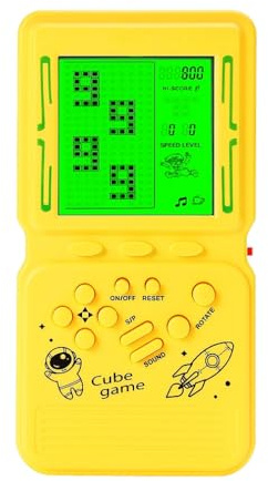 CZT New Retro Block Game Console, Green Backlight, Large Screen, 23 Built-in Games, Yellow