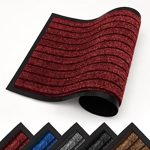 Hafaa Indoor & Outdoor Burgundy Door Mat 40x60 cm Non Slip Water Absorbent Rubber Mat Heavy Duty Floor Mats