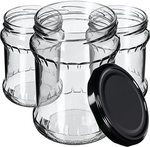 KADAX Bocaux de 500 ml, Pots en Verre avec Couvercle Hermétique de 82mm pour la Conservation des Aliments, Idéals pour Confitures et Miel (Noir, Lot de 24)