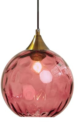 ZTTECH 200 mm Glaskugel-Pendelleuchte Bronze-Gold-Halterung mit Bernstein Glaskugel-Hängelampe E27 Vintage Innenbeleuchtung für Kücheninsel Esstisch Schlafzimmer Wohnzimmer (Rot, 20cm)