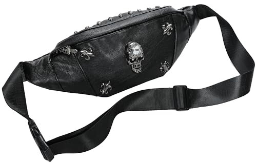 Bauchtasche für Damen, Schwarze Leder-Bauchtasche für Frauen, Totenkopf-Design, Bauchtaschen für Damen, Modische Hüfttasche für Hundespaziergänge, Festivals, Wandern, Reisen (Color-5)