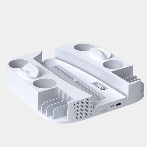 Aokicase PS5 Multifunctional Controller Charging Station with LED, Multifunctional Cooling Base, Dual Charger Docking Station for PS5 with Headset Holder (White, PS5) 1551