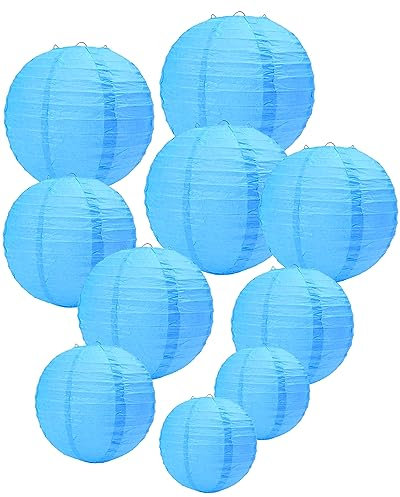 Meisax 10 Stücke Papier Laterne Lampions 10 (20cm), rund Lampenschirm Dekoration Papierlaterne für Hochzeit Freier Geburtstag Party Garten (blau)