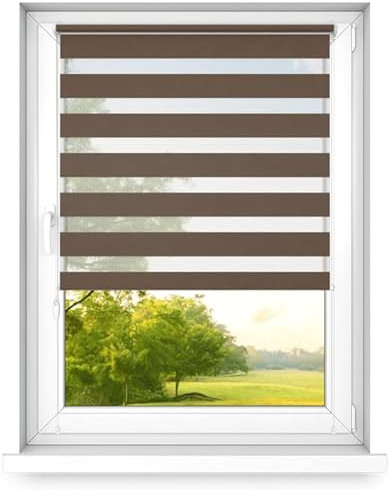 Time4Blinds - Zebra Roller Blind - Day and Night Blinds - Dual Layer Fabric Zebra Window Blinds, Bathroom, Kitchen, Bedroom Blind – 1400x1200mm – Walnut – Right-Sided