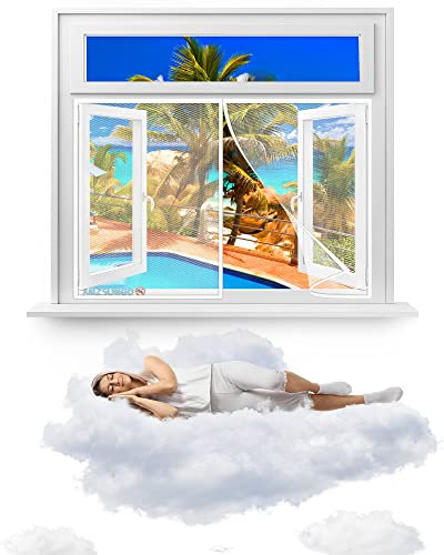 DIY Insektenschutz Magnetfenster, 125 x 115 cm Magnet Rahmen für Fliegengitter Fenster Mückengitter, waschbares Netz, kein Stanzen erforderlich(Weiß)