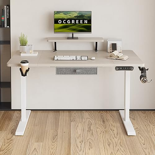 OCGREEN Elektrisch höhenverstellbarer Stehpult, Splice Board Home Office Computer Stehtisch Ergonomischer Schreibtisch mit Monitorablage (Eiche, 140 * 76CM)