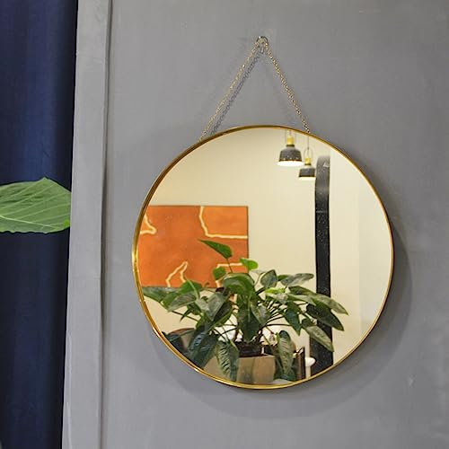 UMMEI Hängender Wandkreis Quadratischer Sechseckiger Spiegel Dekor Gold Runder Spiegel Mit Kette Für Badezimmer Wohnzimmer 12.Inch,Gold,C