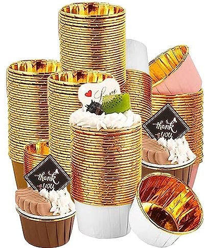 150 Stück Muffinförmchen Papier, Einweg Backförmchen aus Aluminiumfolie, Cupcake Formen Papier, Wasserdicht und Ölfest Backförmchen Papie für Hochzeiten Partys(Rosa Weiß Braun)