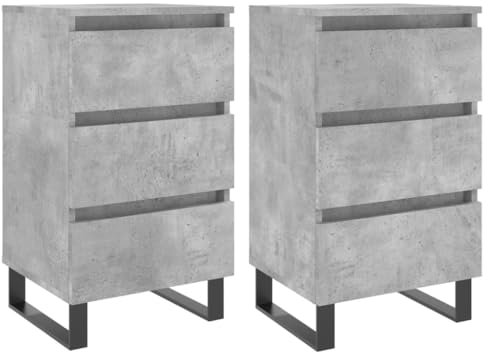 vidaXL Nachttisch 2 STK., Nachtschrank mit viel Stauraum, Kommode für Schlafzimmer, Nachttischschrank Beistelltisch Aufbewahrung Nachtkonsole, Betongrau Holzwerkstoff