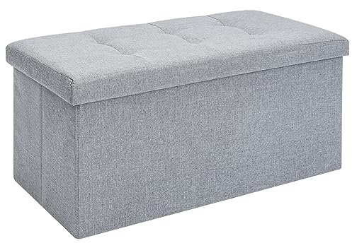 Holdfiturn Folding Velvet Ottoman Storage Bench Footrest Stool Seat Toy Chest Storage Box with Lid Long Shoes Bench Footstool for Living Room Grey