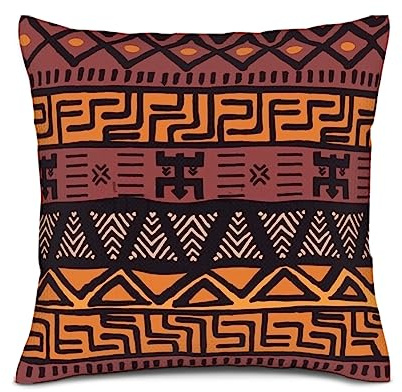 Ensound Dekorativer Kissenbezug im Ethno-Stil, bunt, Bohemian-Muster, afrikanischer Matsch-Druck, Bogolanisches schwarzes Geo-Streifenmuster, schwerer Stoff-Kissenbezug, 40,6 x 40,6 cm