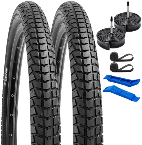 YunSCM 2er-Pack Faltbarer 27.5 Zoll Reifen 27.5x1.95 Mantel 53-584 Plus 2er-Pack 27.5 Zoll Schlauch FV48mm Ventil kompatibel 27.5x1.95 Fahrradreifen und Schlauch