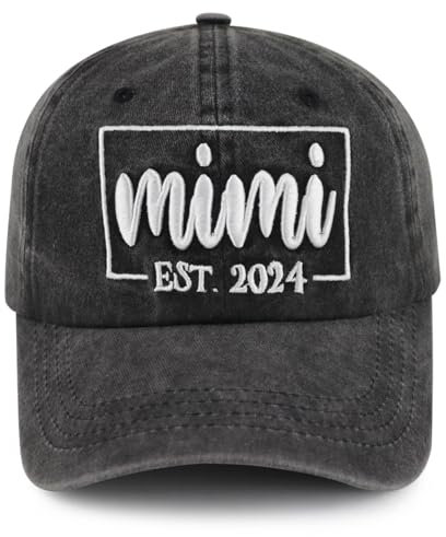Tbstlumd Lustige Mimi Est 2024 Mütze für Frauen, verstellbare Baumwolle bestickte Oma Baseball Cap, Mimi 2024 Schwarz, Einheitsgröße