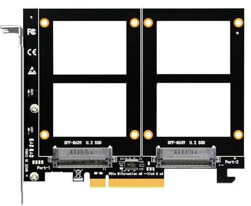 GLOTRENDS PU21 Dual U.2 SSD to PCIe 4.0 X8 Adapter, unterstützt 2 x U.2 SSD oder Soft Raid, ohne PCIe Splitter Funktion (PCIe Bifurcation Motherboard ist erforderlich)