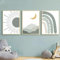 Herfair 3er Set Poster Kinderzimmer, Grün Regenbogen Sonne Bilder, Wandbilder Bilder Boho Babyzimmer Deko Wandposter für Kinder Junge Mädchen, Ohne Rahmen (21x30cm)