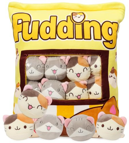 GDGZT Niedliche Katze plüsch, Katze Kuscheltier, Abnehmbare Plüsch Kissen mit Kitty Puppen Geburtstag, Weihnachten kreative niedliche Katzen Kuscheltier Geschenk für Kinder (8 gelbe Kätzchen)