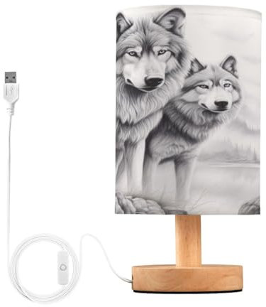 JUMBEAR Tischlampe, Nachttischlampe, Nachttischlampen mit Lampenschirm aus Flachsstoff für Schlafzimmer, Wohnzimmer, inklusive LED-Leuchtmittel - Wilder Wolf