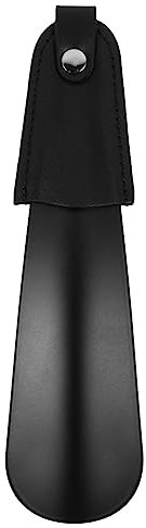 PACKOVE Stainless Steel Shoe Horn Shoe Lifter Leather Handle Black for Men for Women Elderly Travel Use