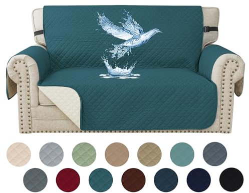 YSTELLAA 100% Wasserdicht Sofa Überzug 2 Sitzer, Couch Bezug Rutschfes, Waschbar Couchüberzug, Sofabezug Mit Armlehnen, Universal Sofa Covers Für Katze Hund, Mit Gummiband, Dunkelgrün