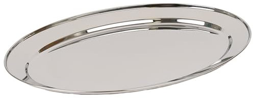 Argon Tableware 1x 60cm x 41cm Plateau de Service Ovale en Acier Inoxydable - Grand Fête Dîner Collation Buffet Nourriture Sandwich Afficher Plateau Assiettes Plats