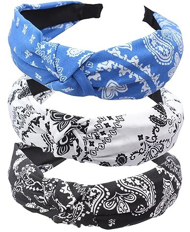 scicent Haarband 3 Stück Geknotet Stirnbänder Damen Haarreife Knoten Elastische Haarreifen Breit Stirnband Vintage Frauen Weiche Stoff Haarbänder für Alltag Yoga Sport- 0020