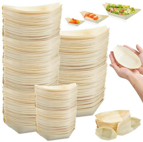 CONLI Bamboo Plates - 500 PCS Disposable Wooden Boat Plates for Appetizers, Sushi Boat Serving Trays