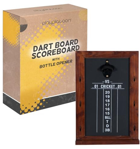 Play Platoon Kreidetafel-Dart-Anzeigetafel & Halter Wandhalterung mit Flaschenöffner – 27,9 x 40,6 cm Holz-Anzeigetafel, professionelles Dartscheiben-Zubehör, hält 6 Stück