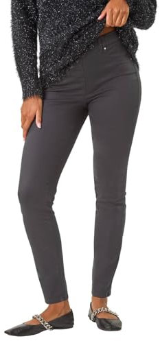 Roman Originals Jeggings for Women UK Jean Ladies Stretchy Trousers Denim Leggings High Waist Rise Pull On Skinny Straight Leg Cotton Pants Smart Casual - Charcoal - Size 20