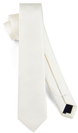 HISDERN Weiße Krawatte schmale Seiden Krawatten für Männer Hochzeit einfarbige klassische 6cm für Party Business Arbeit