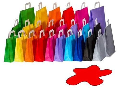 VEPATIM 50 Papiertragetaschen Papiertaschen Flachhenkel 22x10x28cm rot 70gr.
