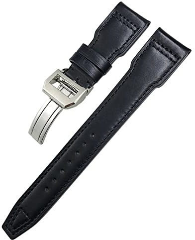 XIRIXX 20 mm echtes Lederarmband für IWC Big Pilot Watch Mark 18 Spitfire Hamilton Rindsleder weiches Uhrenarmband(Black Black 1,Black Buckle)