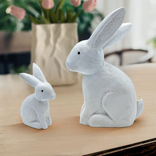 Bseical 2 Stück Osterhase Deko, Osterhase Holz, Osterdeko Hasen Ostern Deko Hasen Figuren aus Holz Stehend Osterhasen Figuren Groß für Garten Tisch Osterfiguren Decoration Bunny Frühlingsdeko