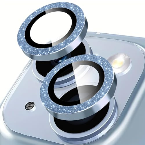 Rainway Camera Lens Protector for iPhone 13 / iPhone 13 mini, Glitter Decoration Individual Lens Protectors, Ultra-tough HD Tempered Glass with Aluminum Rim, Ultra-thin, Blue
