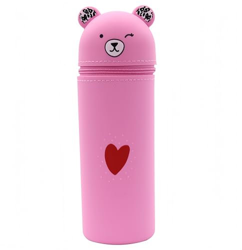 Zhenghebuy Federmäppchen,Niedliches Bär Cup Pencil Case,2-in-1 Weiche Silikontasche Silikon Mäppchen Stand up Schlampermäppchen,Cartoon Stifteköcher für Mädchen Teenager Kinder Studenten