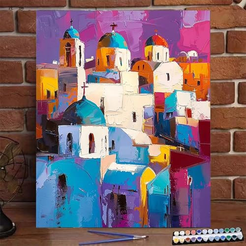 Peinture Numero Adulte Abstrait, DIY Peinture par Numero Adulte Kit Creatif Petite Ville, Peinture Numero Enfant ou débutants, avec Pinceaux, Peinture Acrylique pigmentée, Artisanat 100X135 CM X-H