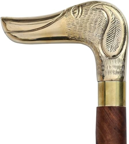 Dekorativer Gehstock mit Dackel-Griff aus Messing, 94 cm, Rosenholz-Stab, Braun und Gold