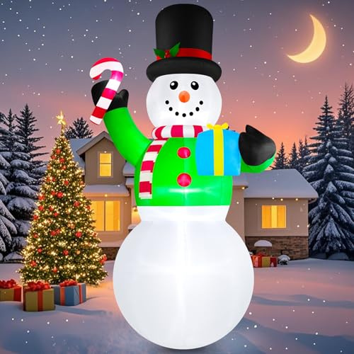 Danxilu 12 Fuß XXL Schneemann Aufblasbar mit Zuckerstange, Groß Aufblasbare Weihnachtsdeko Außen mit LED-Beleuchtung für Aussen Hof Draußen Garten Innen Terrasse Rasen Feiertagsparty