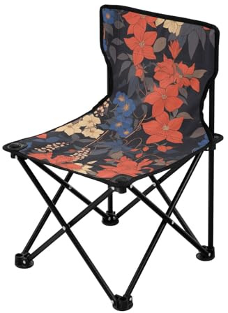 KLL Retro Clematis Flowers Blue Red Foldable Heavy Duty Camping Chairs Lightweight Camping Chair Carry Bag Included Hiking Chairs Backpacking Ultralight for Outdoor Ice Fishing
