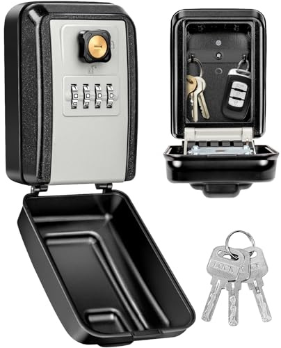 TEUEN Schlüsseltresor mit Zahlencode, XXL Groß Schlüsselbox außen mit 4-Stelligem Code Schlüsselsafe mit Wasserdicht Abdeckung Key Box mit 3 Schlüsseln für Haus Garage Büro Schule AirBnB