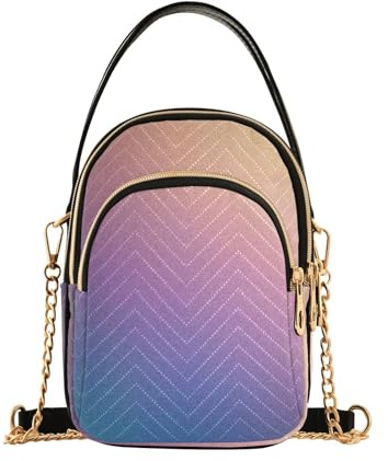 RPLIFE Blue Pink Lilac Yellow Gradient Women's Crossbody Bags Quilted Purse with Chain Phone Purse Handbag