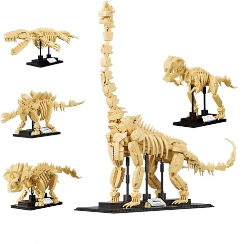 4-in-1 Dinosaurier Skelett Klemmbausteine, 1207 Teile Tyrannosaurus Mosasaurus Spielzeug Baustein Bausatz, Dinosaurier World Biologie Modell, Dekoration, Geschenke für Kinder und Erwachsene