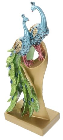 DECOMELODY Pfau Deko Figur Aus Harz Two-Headed Peacock Ornament Kreatives Desktop Schmuck Für Wohnzimmer Büro Regal Und Tisch Als Dekoration Und Geschenk Für Familie Oder Freunde