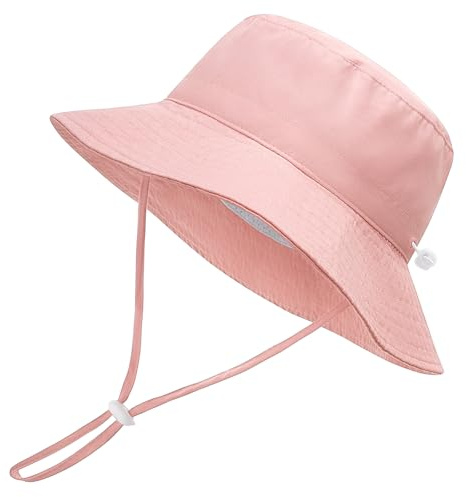 Voqeen Chapeau Bebe Fille Casquette Enfant Garcon Bob Bébé Anti UV Large Bord Chapeau de Soleil avec Ficelle Réglable Été