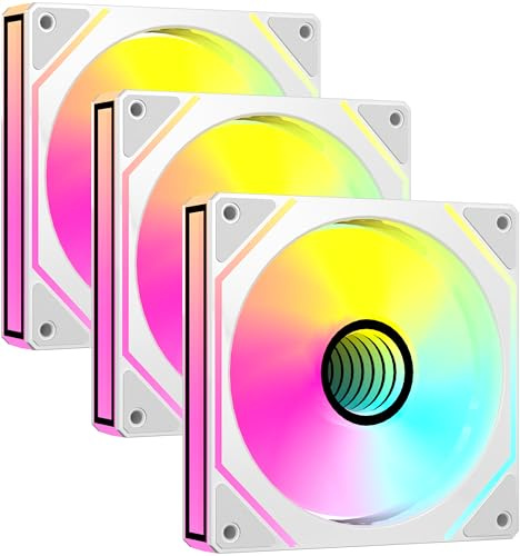 ANSAITE CPU Fans X3,120mm PC Case Fans,Forward Cooler Computer Fan with 5V 3-PIN,Daisy-Chain, Infinity Mirror Lighting Low Noise,White Reverse Fans 3-Pack