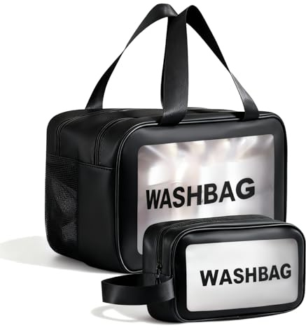 QingWing 2 Pièces Trousse de Toilette Transparente Set Grand et Petit Noir