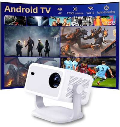 Smart Projecteurs 2000 Lumens 1080P Full HD 4K HDMI USB Android 11 Wi-Fi 6 Bluetooth 5.2 Home Cinéma avec télécommande vocale et mise au point trapézoïdale automatique pour plusieurs appareils