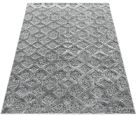 KADIMA DESIGN 3D-Teppich Hoch-Tief-Effekt Geometrisches Muster Weich Flauschig Waschbar Strapazierfähig Grau 60x110 cm Wohnzimmer Schlafzimmer Fußbodenheizung geeignet Gekettelt Oeko-TEX | GENF