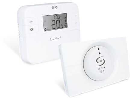 Salus RT510LG+5V+ Wireless Thermostat, Ideal Logic Boiler Module, White | For Selected Ideal Logic Boilers, 5V Boiler Module, 868MHz RF, ITLC Control, 5/2 Or 7 Day Scheduling, Boiler Plus, LCD