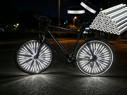 Mornly 72 Stück Fahrrad Speichenreflektoren Set + 2 Hosenklammern, 360° Sichtbarkeit Reflektoren, Einfache Montage, Reflektorband für Radfahren & Joggen, für alle Fahrräder
