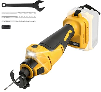Cordless Drywall Cutter for Dewalt, 30000 RPM Brushless Cut-Off Saw with LED Light, Depth Adjustable Drywall Rotary Saw Compact Spiral Saw Kit for Cutting Sheetrock Wood (Yellow, for Dewalt)